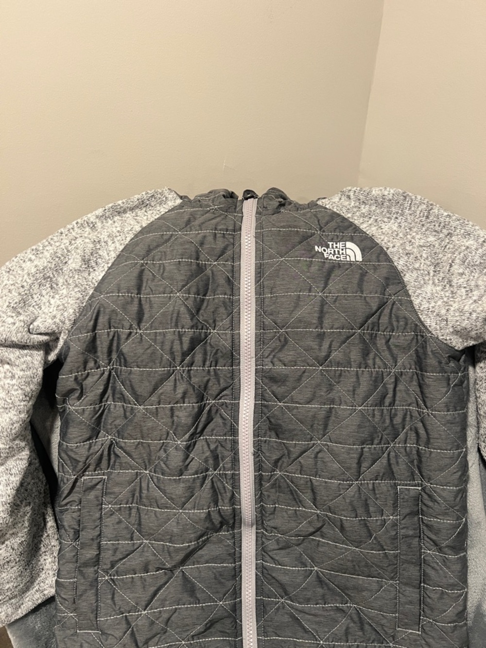 The North Face Charcoal Quilted Jacket with Light Gray Sleeves